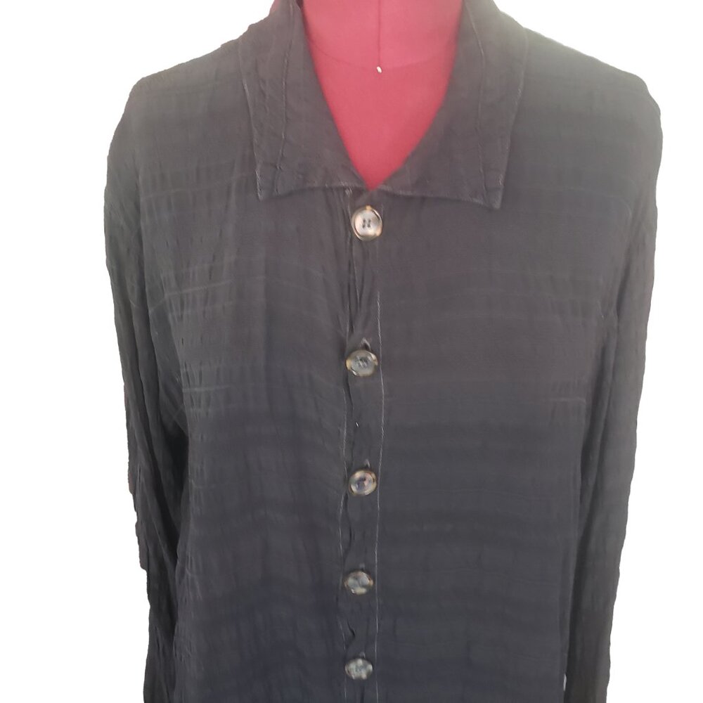 CP Shades Shirt Black Stripe Rayon Collar Button Front Long Sleeve Large - Picture 2 of 9